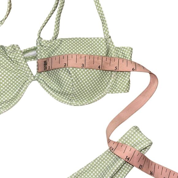 Green White Polka Dot Micro Bikini Women’s S Swim Beach Vacation Cheeky Thong - Picture 11 of 13